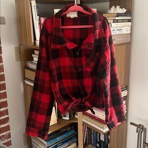 Red and Black Plaid Button-Up Shirt